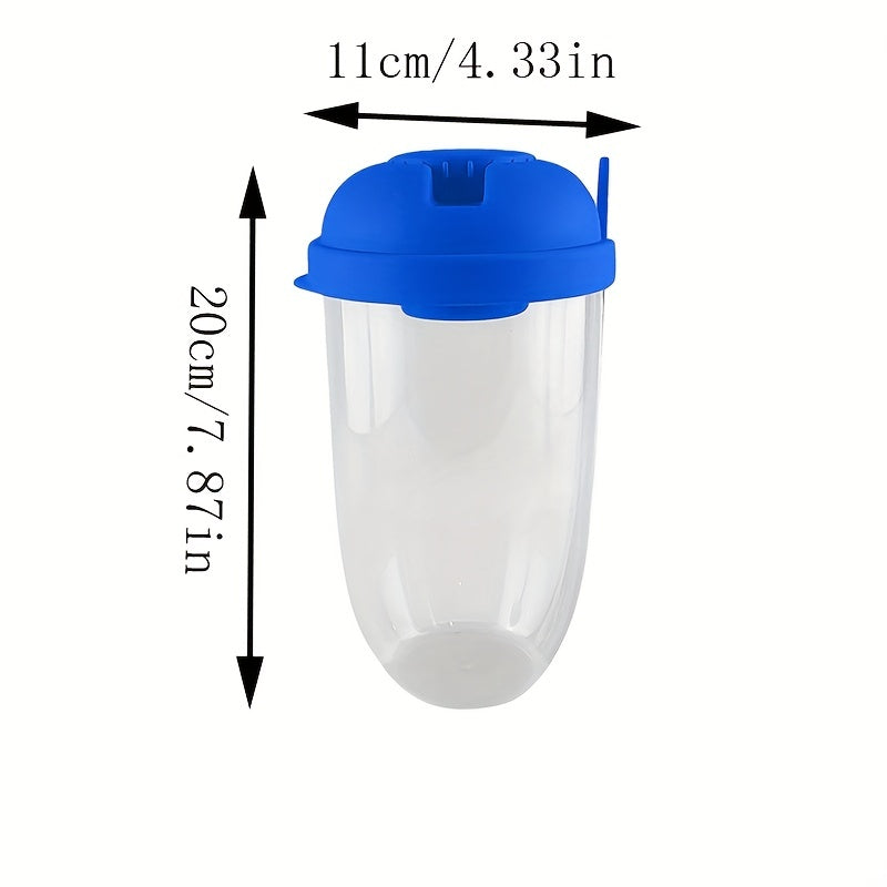 1pc Large Meal Cup with Lid & Built-in Fork Slot - Heavy-Duty Plastic Lunch Box, Shatterproof BPA-Free Container with Ergonomic Handle & Clear Base for Smoothies, Salads, Soups, Fruits, Veggies - Ideal for On-the-Go, Office,