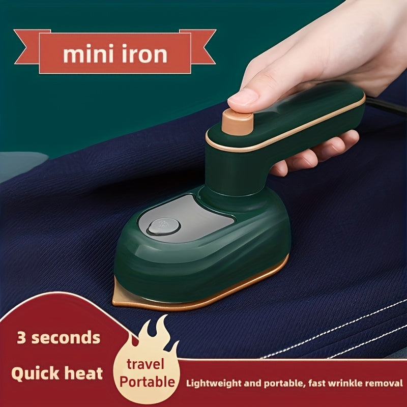 Compact Travel Mini Iron – 180° Rotatable, Foldable Garment Steamer with Quick Heat-Up, Lightweight & Portable Design for Wrinkle Removal, Dark Green ABS Material, 3 Seconds Fast Wrinkle Resolution