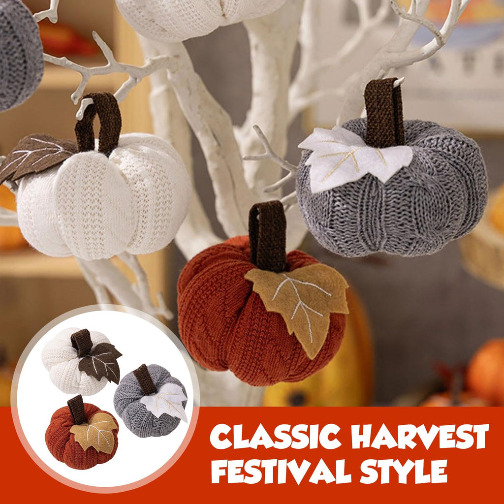 3 Stück Herbst Dekoration Kürbis Set, Künstliche Kürbisse Herbstdeko Wiederverwendbarer Kleine Gestrickter Kunstkürbis Zierkürbisse Tischdeko für Halloween Erntefest Thanksgiving Innen Deko