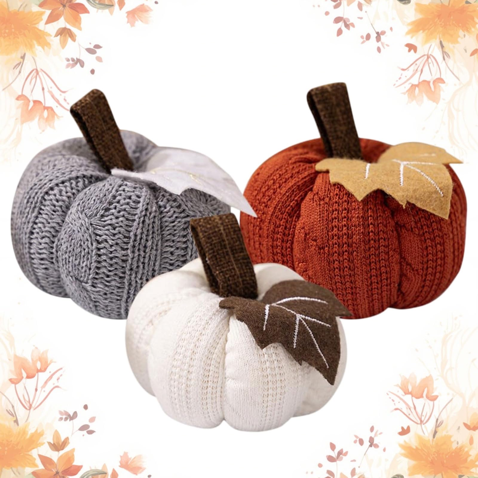 3 Stück Herbst Dekoration Kürbis Set, Künstliche Kürbisse Herbstdeko Wiederverwendbarer Kleine Gestrickter Kunstkürbis Zierkürbisse Tischdeko für Halloween Erntefest Thanksgiving Innen Deko