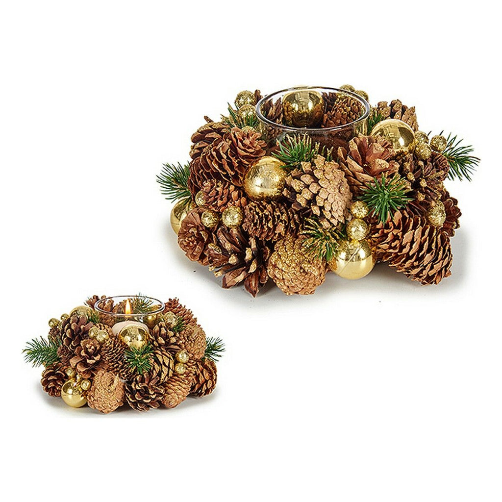 Christmas Candle Holder Brown Transparent Golden Glass Plastic 19 x 9