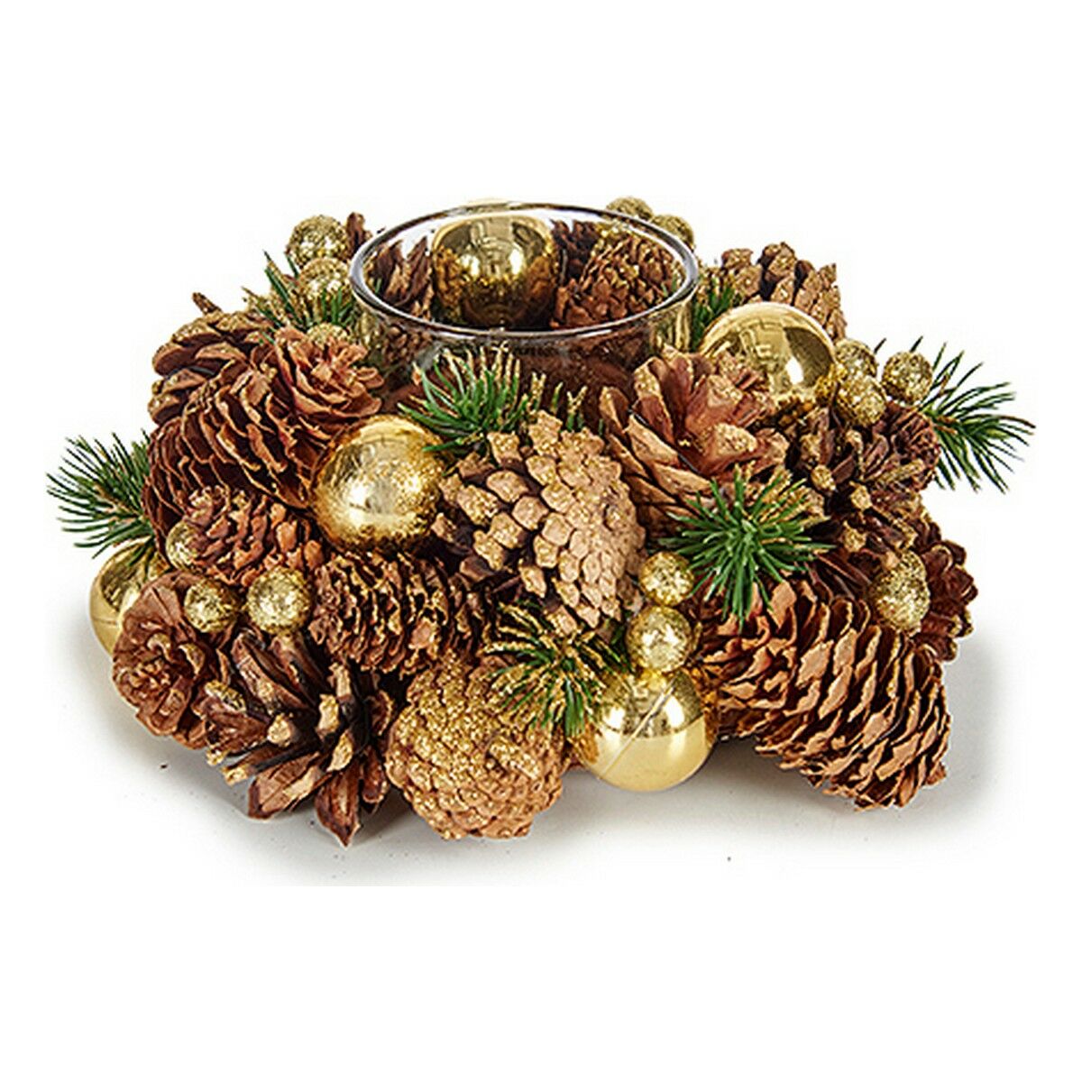 Christmas Candle Holder Brown Transparent Golden Glass Plastic 19 x 9