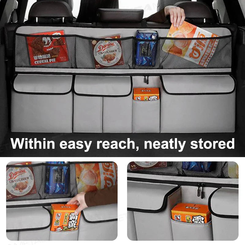 9-Pocket Car Seat Back Organizer Wear-Resistant Oxford Cloth Gray