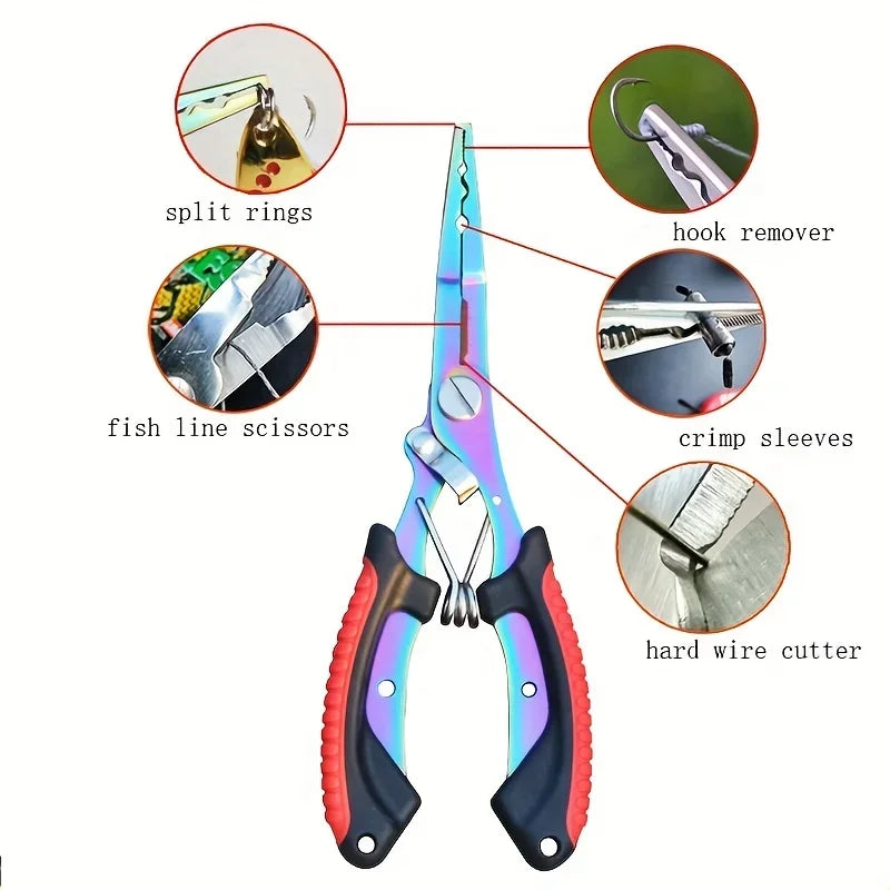 Portable Fishing Path Pliers Coated with Colored Titanium Multifunctional Fishing Pliers Gripper Stainless Steel Hook Cutter